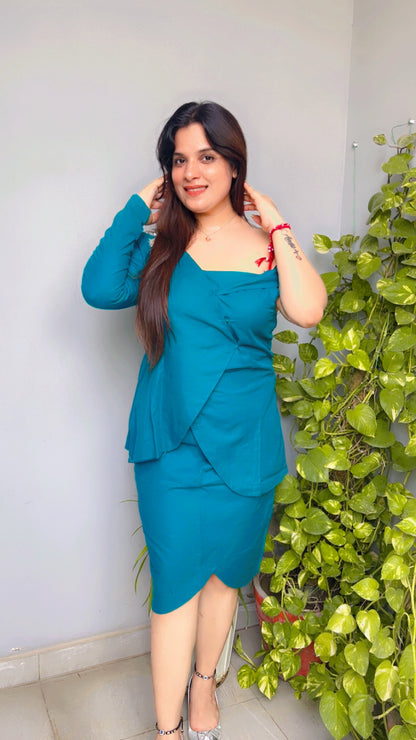 Linen Blue Designer Top And Skirt for Women