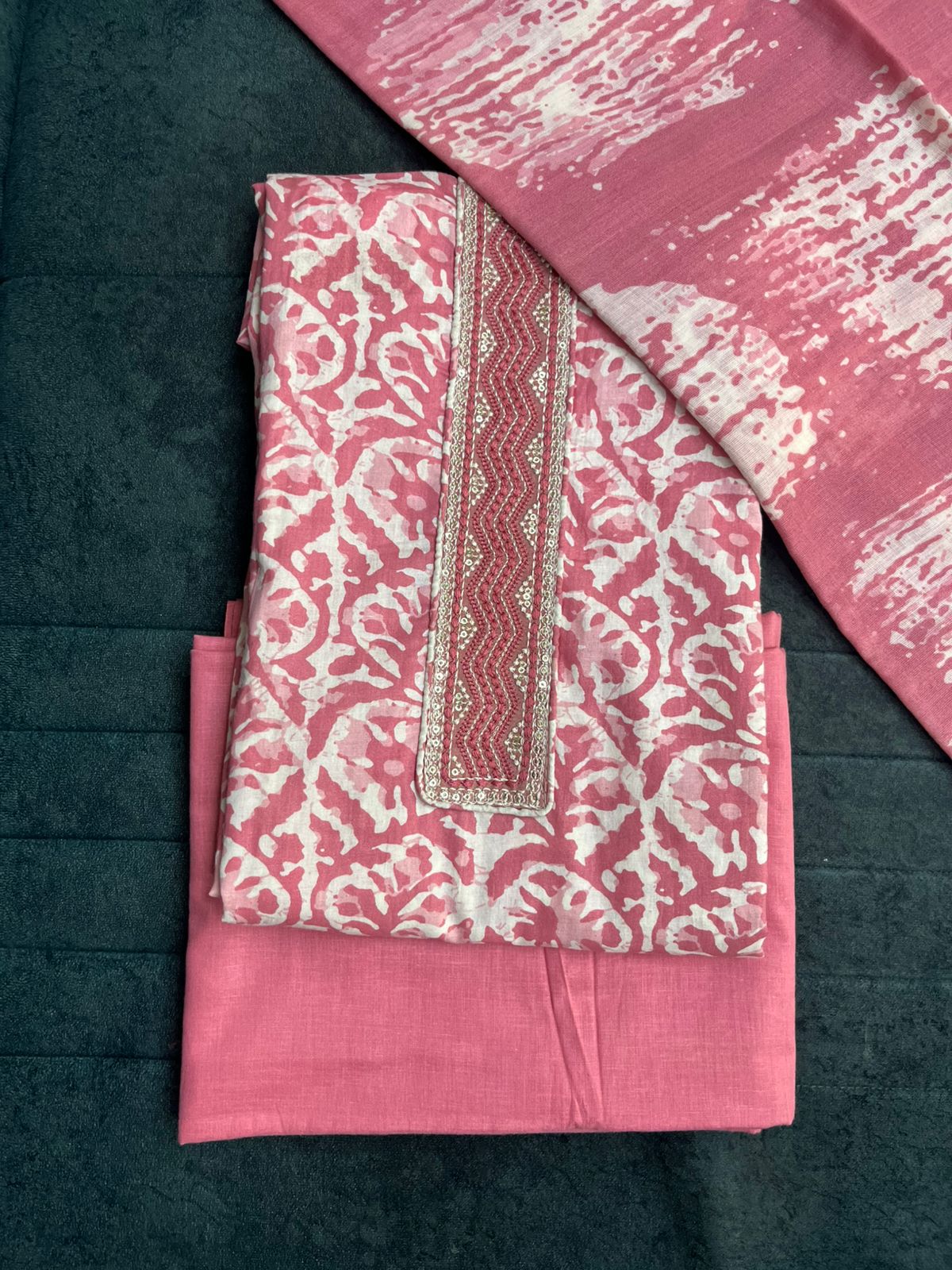 Pink Unstitched Suit Material for Women