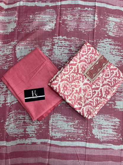 Pink Unstitched Suit Material for Women