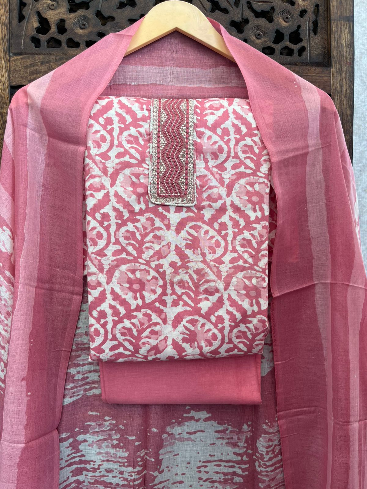 Pink Unstitched Suit Material for Women