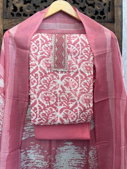 Pink Unstitched Suit Material for Women