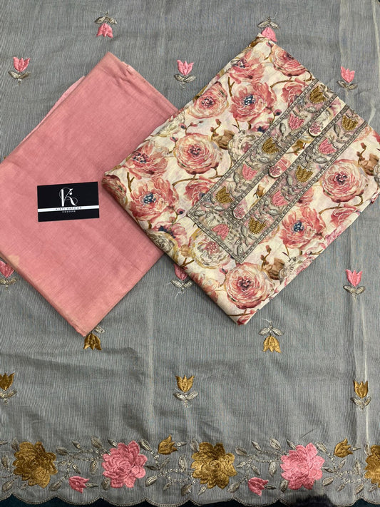 Beige and Peach Cotton Unstitched Salwar Suit (US031)