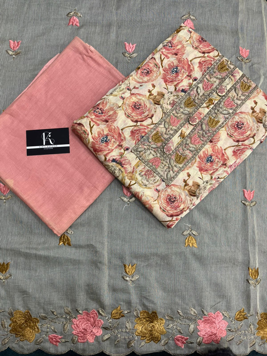 Beige and Peach Cotton Unstitched Salwar Suit (US031)