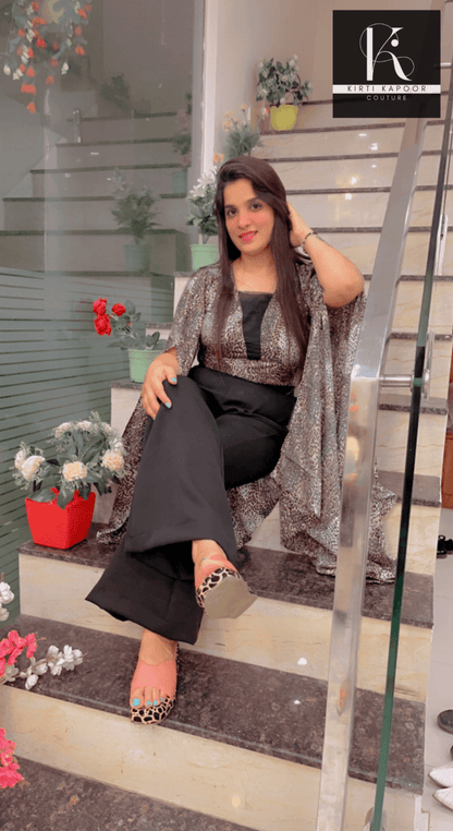 Animal Print Top With Bell Bottom Pant - Kirti Kapoor Couture