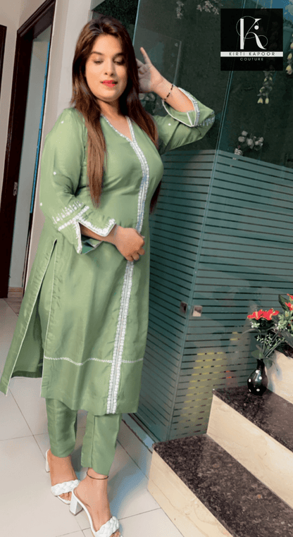Asparagus Green Hand - Embroidered Set - Kirti Kapoor Couture