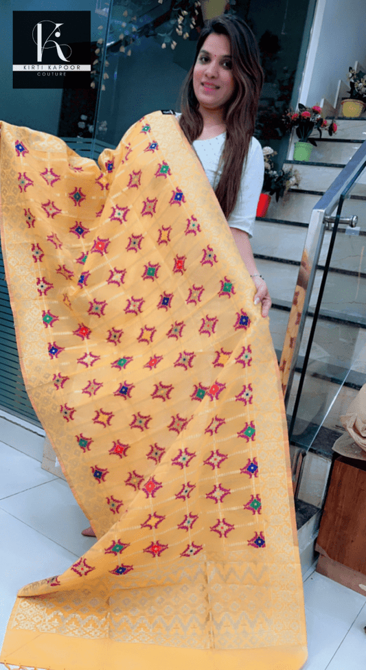 Banarasi Dupatta (Mango Yellow with Purple Work) - Kirti Kapoor Couture