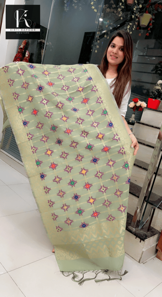 Banarasi Dupatta (Pista Green with Purple Work) - Kirti Kapoor Couture