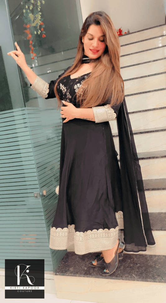 Black Dazzling Anarkali Suit For Parties - Kirti Kapoor Couture
