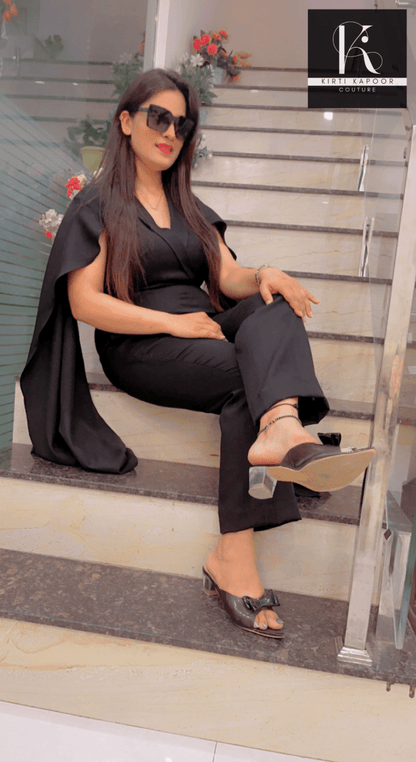 Black Designer Jumpsuit - Sleek Fit Design - Kirti Kapoor Couture