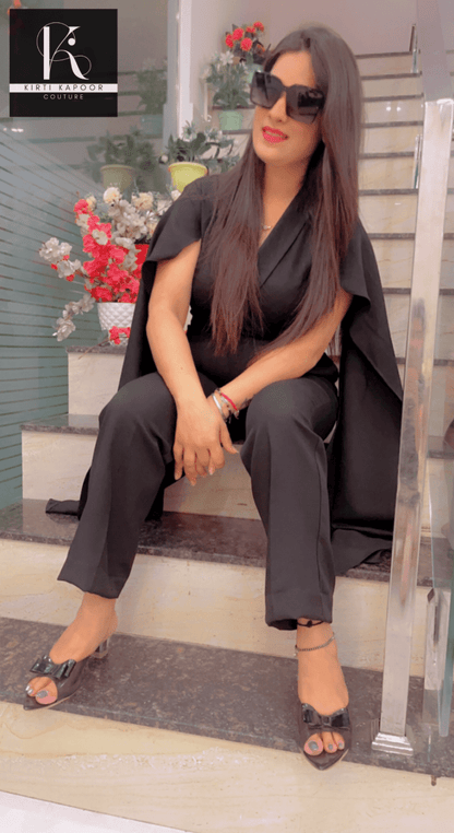Black Designer Jumpsuit - Sleek Fit Design - Kirti Kapoor Couture