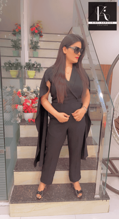 Black Designer Jumpsuit - Sleek Fit Design - Kirti Kapoor Couture