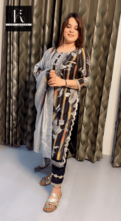 Black Double Cutwork and Shimmer loops designing suit - Kirti Kapoor Couture