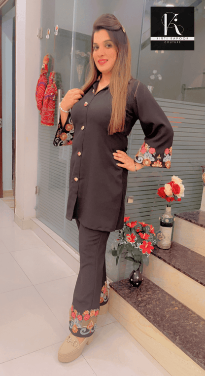 Black Embroidered Co - ord Set - Kirti Kapoor Couture