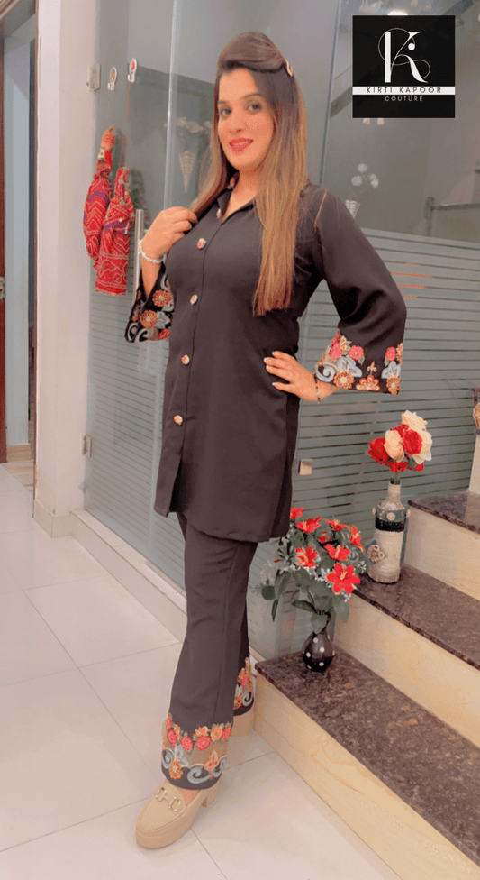 Black Embroidered Co - ord Set - Kirti Kapoor Couture