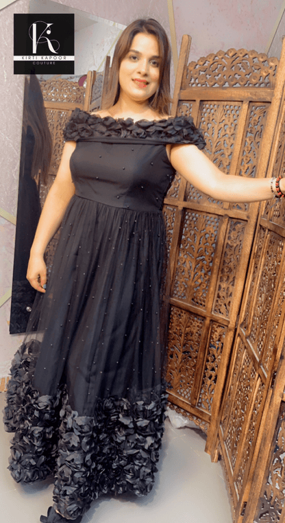 Black Flower Gown (Perfect Evening Party Fit) - Kirti Kapoor Couture