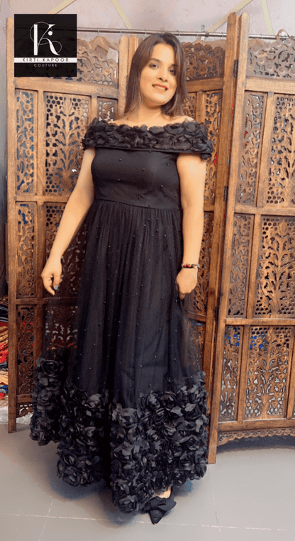 Black Flower Gown (Perfect Evening Party Fit) - Kirti Kapoor Couture