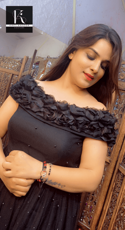 Black Flower Gown (Perfect Evening Party Fit) - Kirti Kapoor Couture