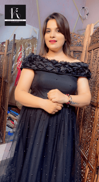 Black Flower Gown (Perfect Evening Party Fit) - Kirti Kapoor Couture