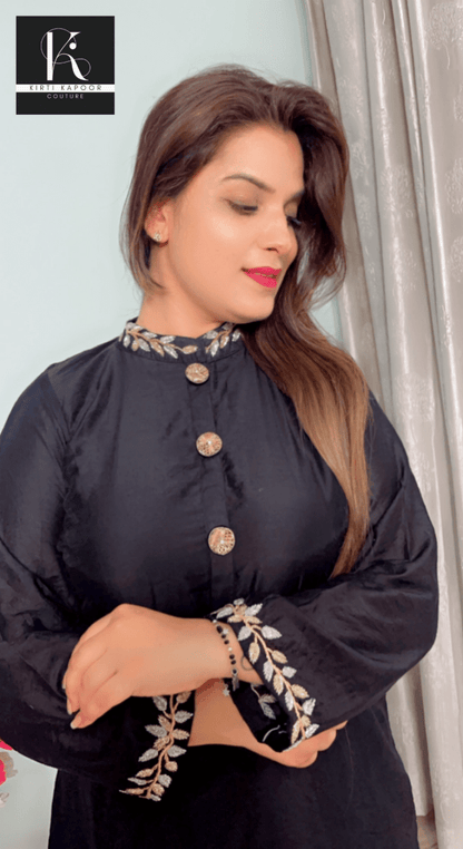 Black Hand - Embroidered Co - ord Set (Leaf Pattern) - Kirti Kapoor Couture
