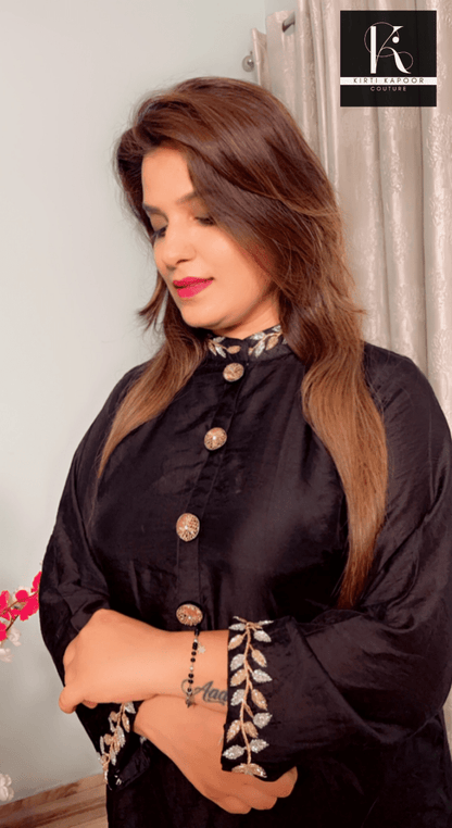 Black Hand - Embroidered Co - ord Set (Leaf Pattern) - Kirti Kapoor Couture