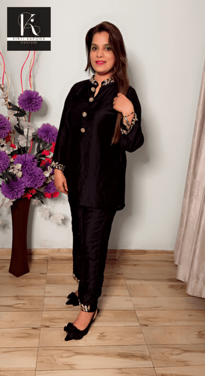 Black Hand - Embroidered Co - ord Set (Leaf Pattern) - Kirti Kapoor Couture