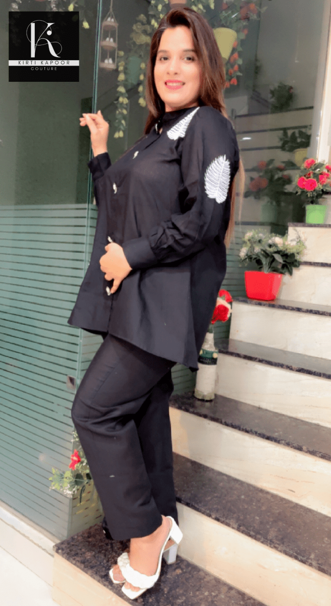 Black Hand - Embroidered Shirt and Pant Set - Kirti Kapoor Couture
