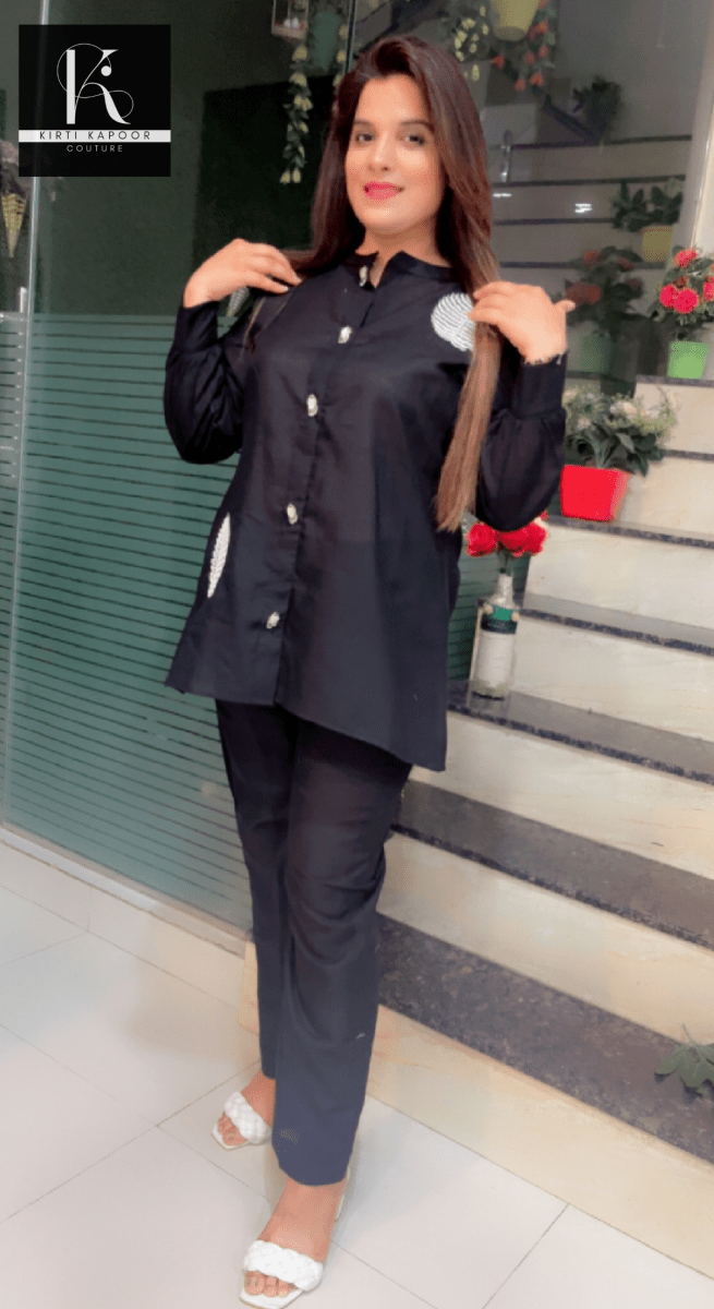 Black Hand - Embroidered Shirt and Pant Set - Kirti Kapoor Couture