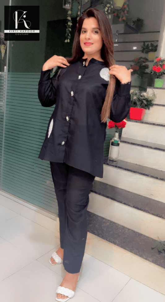 Black Hand - Embroidered Shirt and Pant Set - Kirti Kapoor Couture