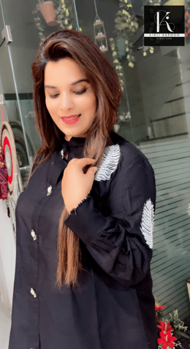 Black Hand - Embroidered Shirt and Pant Set - Kirti Kapoor Couture