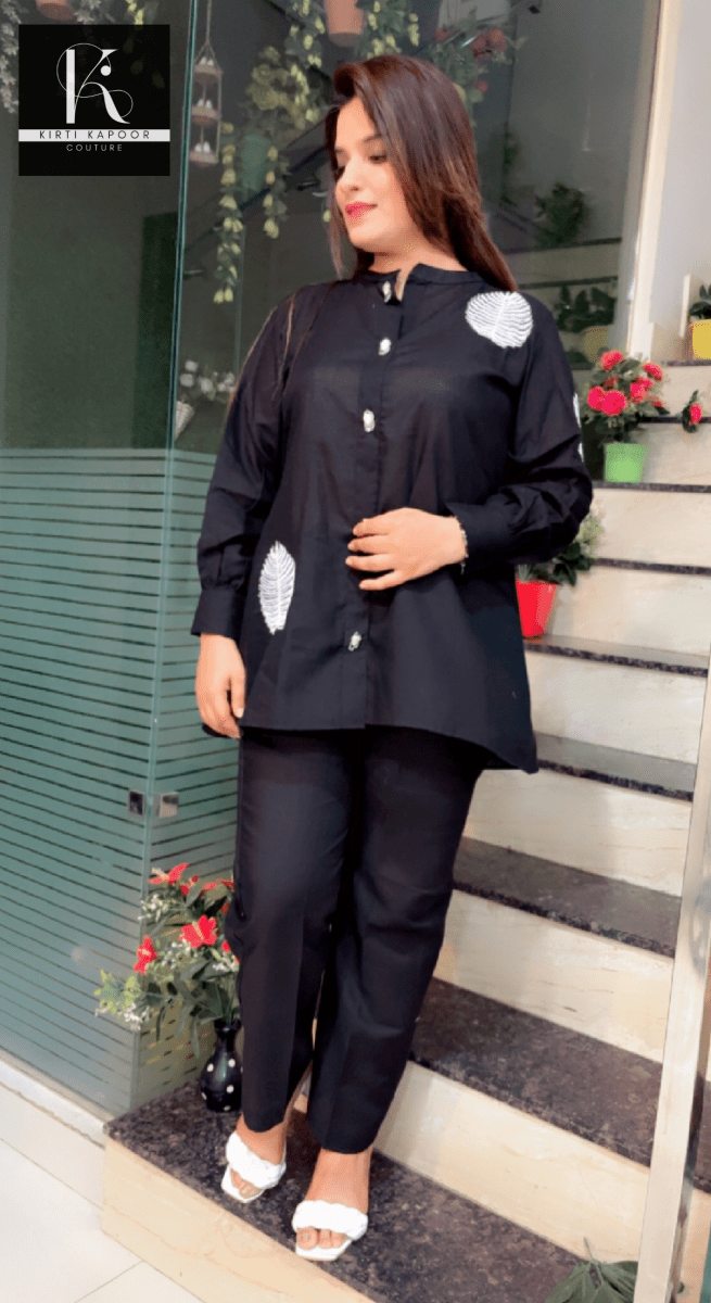 Black Hand - Embroidered Shirt and Pant Set - Kirti Kapoor Couture