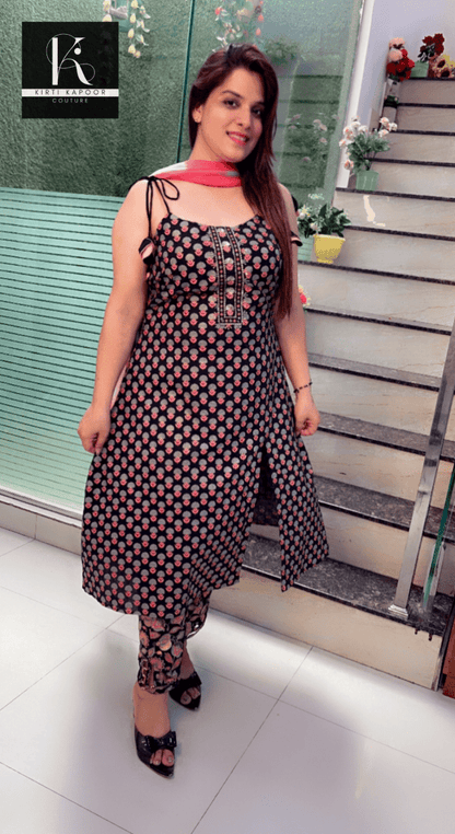 Black Jaipuri Suit with Designer Pant & Dupatta - Kirti Kapoor Couture