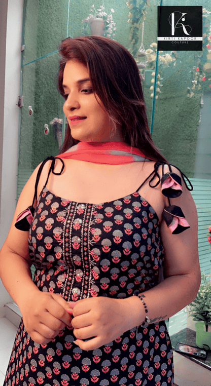 Black Jaipuri Suit with Designer Pant & Dupatta - Kirti Kapoor Couture