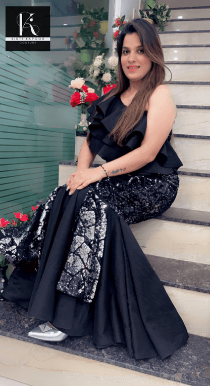 Black - Silver Fish - Cut Gown ( Partywear Outfit) - Kirti Kapoor Couture