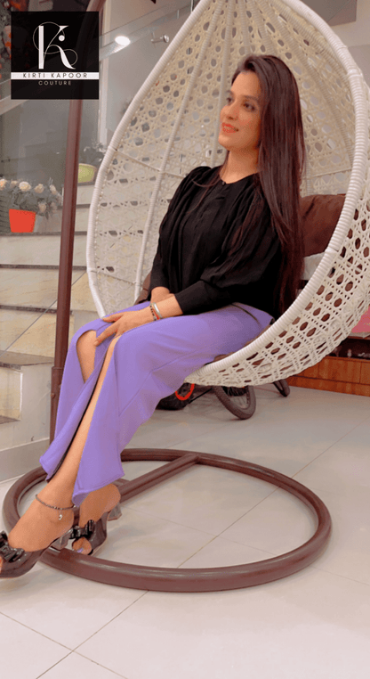 Black Stylish Top With Designer Bell - Bottom Pant - Kirti Kapoor Couture