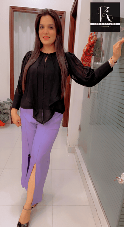 Black Stylish Top With Designer Bell - Bottom Pant - Kirti Kapoor Couture