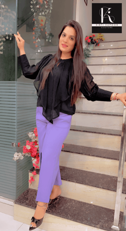 Black Stylish Top With Designer Bell - Bottom Pant - Kirti Kapoor Couture
