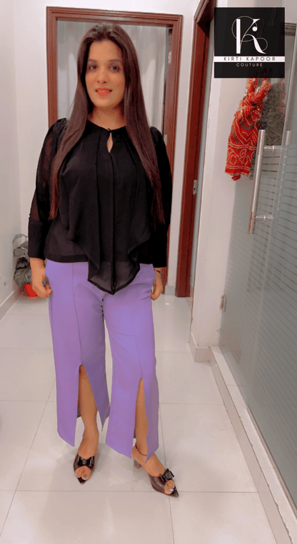 Black Stylish Top With Designer Bell - Bottom Pant - Kirti Kapoor Couture