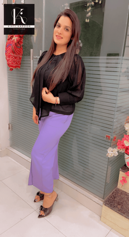 Black Stylish Top With Designer Bell - Bottom Pant - Kirti Kapoor Couture