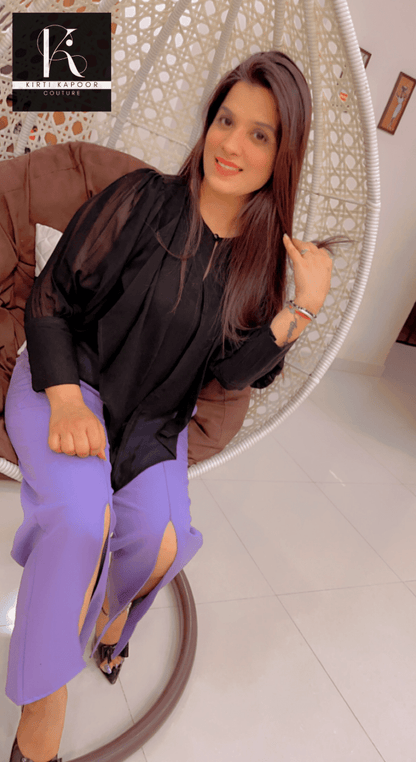 Black Stylish Top With Designer Bell - Bottom Pant - Kirti Kapoor Couture