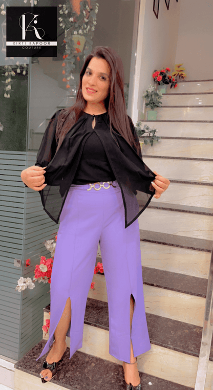 Black Stylish Top With Designer Bell - Bottom Pant - Kirti Kapoor Couture