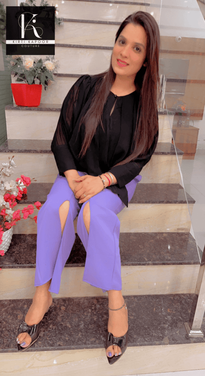 Black Stylish Top With Designer Bell - Bottom Pant - Kirti Kapoor Couture