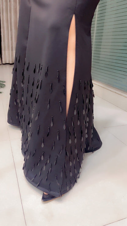 Black Tassel - Worked Suede Western Dress - Kirti Kapoor Couture