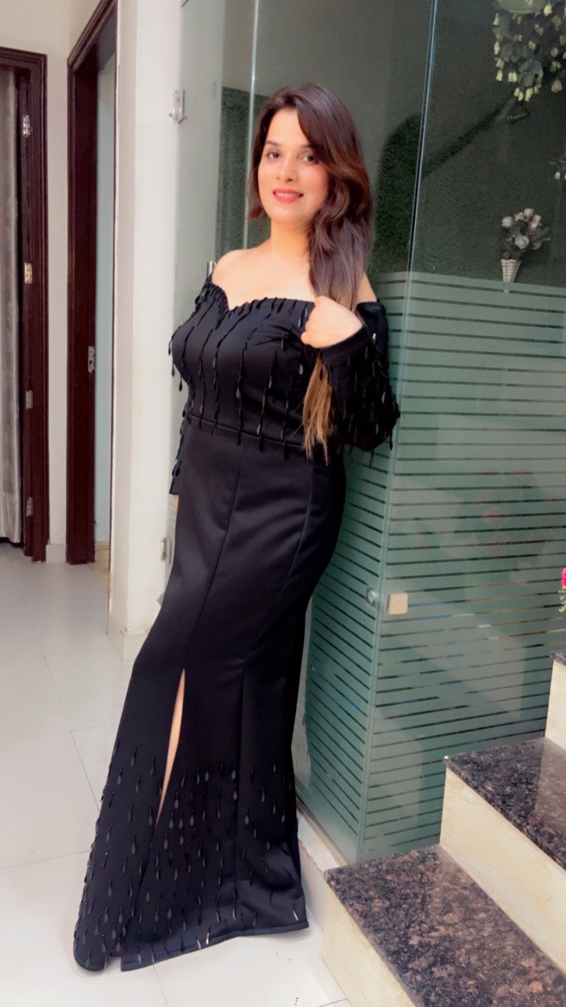 Black Tassel - Worked Suede Western Dress - Kirti Kapoor Couture