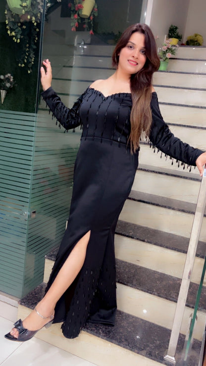 Black Tassel - Worked Suede Western Dress - Kirti Kapoor Couture