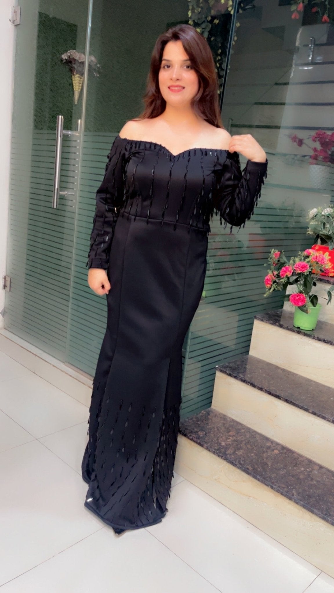 Black Tassel - Worked Suede Western Dress - Kirti Kapoor Couture