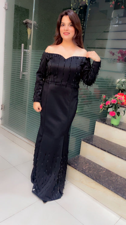 Black Tassel - Worked Suede Western Dress - Kirti Kapoor Couture