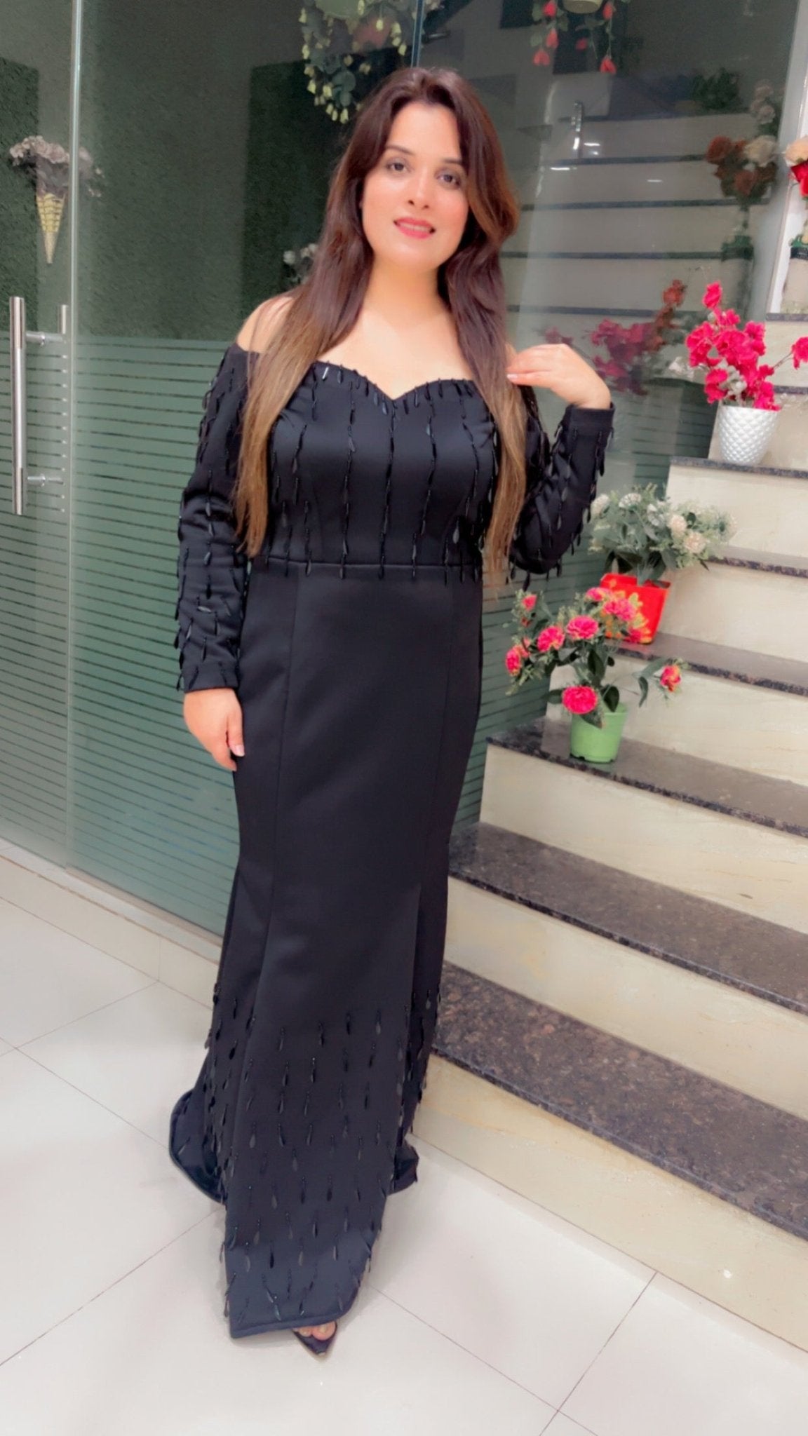 Black Tassel - Worked Suede Western Dress - Kirti Kapoor Couture