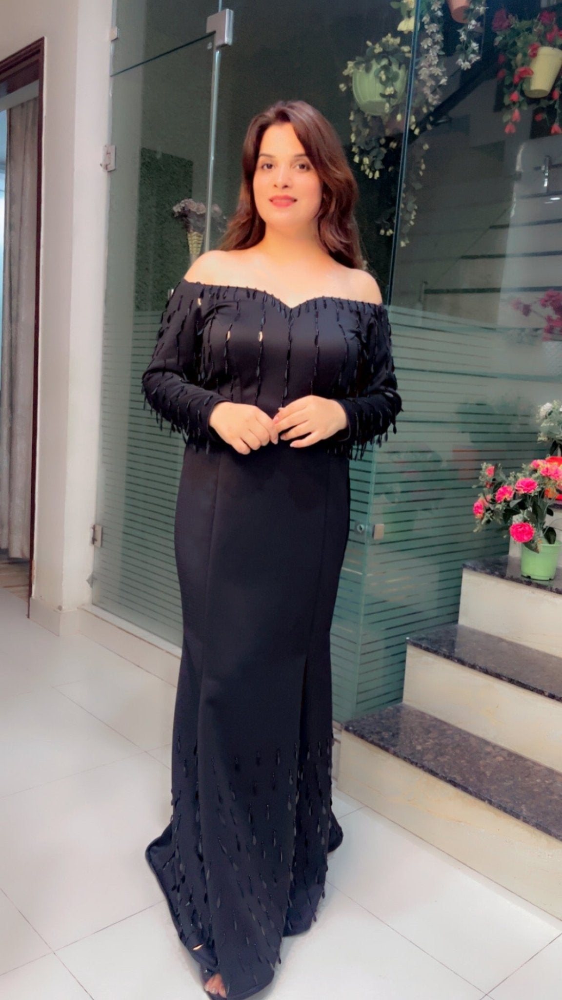 Black Tassel - Worked Suede Western Dress - Kirti Kapoor Couture