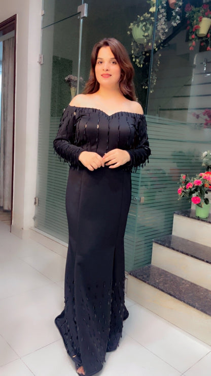 Black Tassel - Worked Suede Western Dress - Kirti Kapoor Couture
