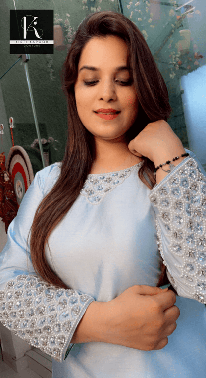 Blizzard Blue Hand - Embroidered Co - ord - Kirti Kapoor Couture
